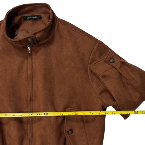 La Chapelle Brown Suede Bomber Jacket Full Zip‎ Collar Ribbed Waist Women - S/M - Picture 6 of 7